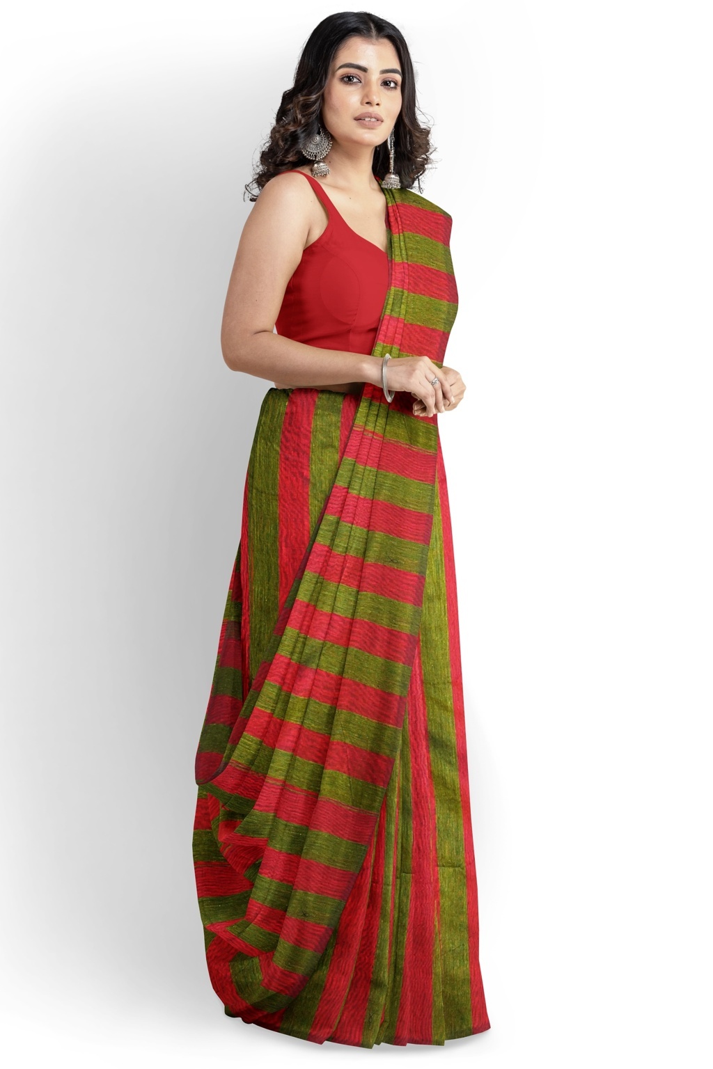 Red Green Pure Cotton Tejal Hand Loom Saree (1200)